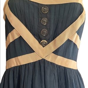 Anthropologie burlapp dress sz.4 EUC teal blue w tan ribbon. Silk